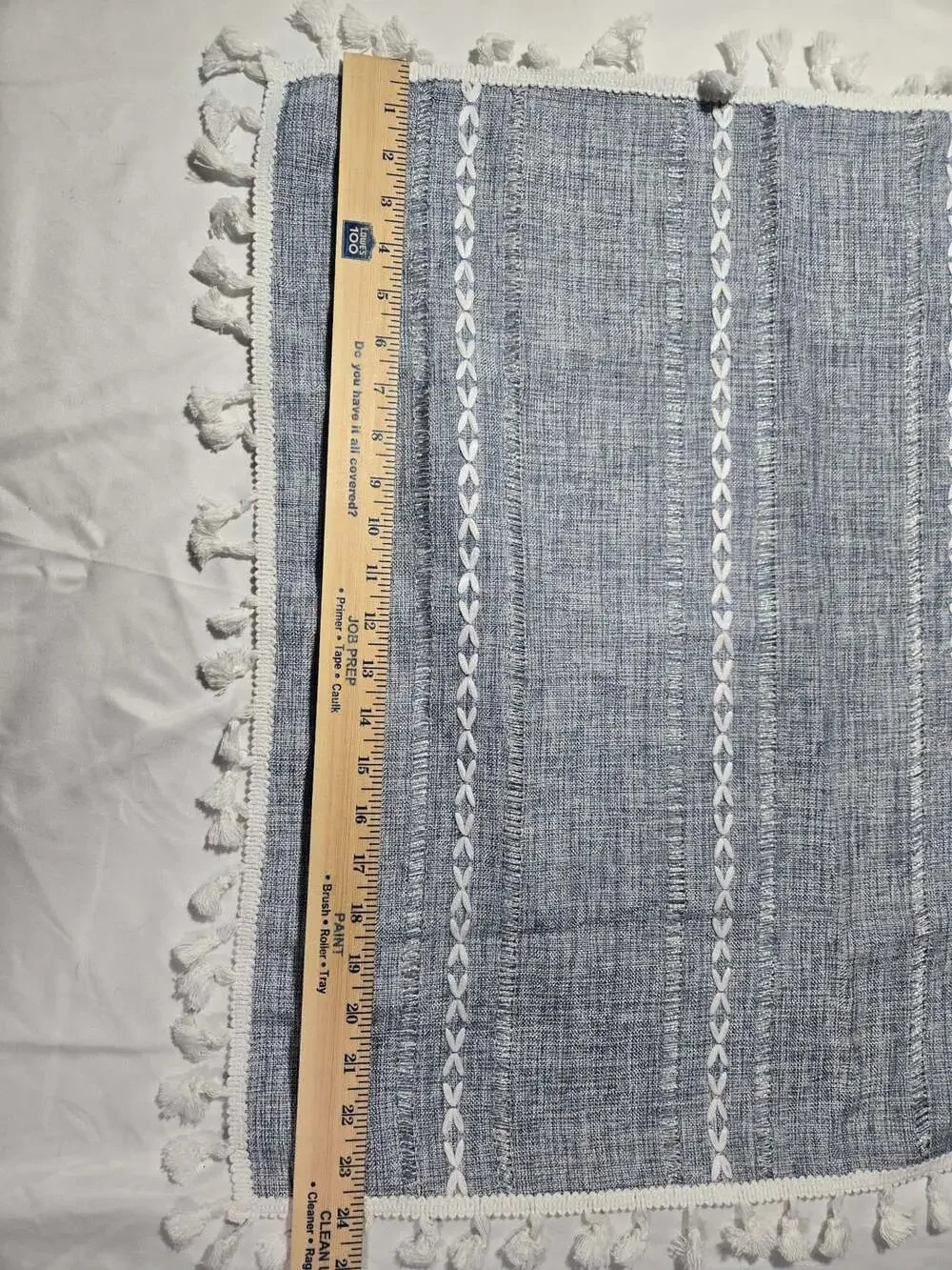 Home Decor Boho Table Runner Blue White Embroidered Tassels 14x24